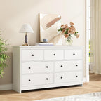 White Dresser for Bedroom, 7 Drawer Dresser with Metal Handles, 55 Inch Wide Wood Chest for Living Room, Hallway