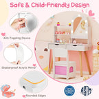 Costzon Kids Vanity with Lights, Girls Vanity Set with Mirror Cabinet, Storage Drawers, Hooks & Shelves, Toddler Makeup Vanity Desk Dressing Table, Wooden Kids Vanity Table and Chair Set (White)