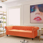 Chesterfield 3 Seater Sofa, Modern Velvet Tufted Couch 3 Seater with Rolled Arms and Nailhead Mid-Century Upholstered Couch for Living Room, Bedroom, Apartment and Office, Orange