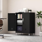 Metal Storage Cabinet with Locking Doors and Adjustable Shelves, Small Lockable Storage Cabinet for Home Office Garage Pantry Entryway Living Room (Black)