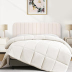 Upholstered Headboard - Striped Interval - Adjustable Height - Metal Legs - Bed Frame (Beige, King (U.S. Standard))