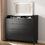 Dresser for Bedroom with 8 Drawers, 55" Large Dresser & Chest of Drawers with Charging Station, Wood Closet Clothes Storage Tall Dressers Organizer for Bedroom Living Room Hallway, Black