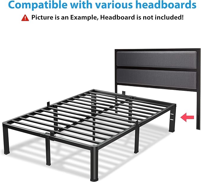 18 Inch King Size Bed Frame, 3500Lbs Heavy Duty Metal Platform with Round Corner Legs Mattress Slide Stopper, Steel Slat Support No Box Spring Needed, Noise Free, Non-Slip, Easy Assembly