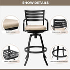 Pellebant 29.5" Sunbrella Outdoor Bar Stools Set of 2, Aluminum Swivel Patio Bar Height Bar Stools with Back & Footrest, Rust-Proof High Barstools for Deck Lawn Garden, Beige