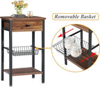 VECELO Tall End Side Tables 27 Inch Night Stand with U-Shape Basket and Storage Drawer/Shelf for Living Room/Bedroom/Small Spaces, Set of 2, Hemp Gray