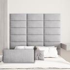 Upholstered Wall Mounted Headboard, 3D Soundproof Wall Panels Peel and Stick Headboard for Queen Size, Tufted, Light Grey (9 Panels, 10" x 24")