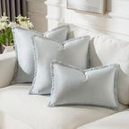 FUTEI Light Blue Velvet Decorative Throw Pillow Covers 12x20 Set of 2,Soft Cozy Edge with Tassels Lumbar Pillow Cases,Boho Modern Home Decor for Couch Bed Living Room