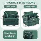 Karl home 39" Swivel Accent Chair,Oversized Seat Armchair W/2 Pillows and 4 Pockets,Modern Upholstered Corduroy Barrel Chairs,Comfy Single Sofa for Living Room,Reading,Bedroom and Office-Dark Green