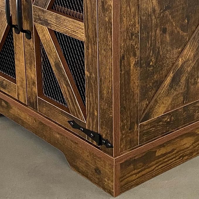 White Farmhouse End Table with Charging Station, 24" Wood Sofa Side Table with Mesh Barn Door, Nightstand with Adjustable Storage Shelf for Living Room, Square