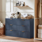 LEYAOYAO Fluted 6 Drawers Dresser Set of 2, 48" Wide Modern Chest of Drawers with Wood Grain Top, Curved Profile Design, Dresser TV Stand, Wooden Drawer Organizer for Bedroom, Living Room,Hallway,Blue