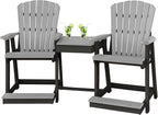 DutchCrafters Plastic Poly Outdoor Bistro Set with 2 Chairs and Attached Center Table, 3 Piece Patio Furniture Set - Amish Made in USA (Black & Light Gray)