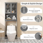 BestComfort Wooden Over The Toilet Storage Cabinet, Home Bathroom Space Saver, Double Doors, Adjustable Shelf Organizer, Open Storage Shelf, Freestanding Toilet Storage Rack Unit (Gray), Grey