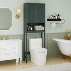 Tangkula Over The Toilet Storage Cabinet, Bathroom Space Saver with Fluted Doors Adjustable Shelf & Bottom Bar, Freestanding Above Toilet Storage Cabinet Organizer for Laundry, Restroom (Forest Green)