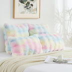 FUTEI Rainbow Decorative Throw Pillow Covers 16x16 Inch Set of 2,Soft Fuzzy Faux Rabbit Fur Cushion Covers with Raised Texture,Neutral Boho Home Decor for Couch Bed Living Room