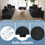 WJShome Cloud Couch Modular Sectional Sofa,102inch Corduroy Couch 2 Seater LoveSofa,Black Convertible Sectional Sofa for Living Room, Cushion Covers Removable& Washable