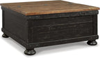 Signature Design by Ashley Valebeck Lift Top Coffee Table, Storage, Split-top Design, Wood, 36" W x 36" D x 18" H, 2-tone Distressed Brown & Black Finish
