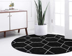 Unique Loom Trellis Frieze Collection Area Rug - Geometric (4' 1" Round, Black/ Ivory)