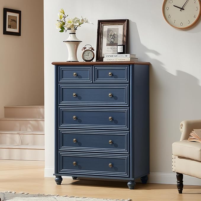 Farmhouse Dressers and Night Stand Set of 3, Wood 43.5'' Tall Dresser and 18'' Wide Chest of Drawers, Roman Column Nightstand Set of 2, Bedroom Furniture Dresser Suites for Living Room, Hallway, Home