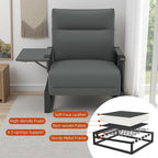 Upholstered Accent Chair, Modern Faux Leather Sofa Chair with Foldable Side Tray Table & Storage Pocket, Small Accent Sofa for Living Room, Bedroom, Reception Room, Gray
