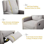 CANMOV Swivel Rocker Recliner Chair Set of 2, Nursery Glider Chair, Nursery Rocking Chairs, Manual Reclining Chair, Grey