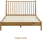 NTC Inno Wooden Bed Frame with Headboard, Solid Oak and Rubber Wood Foundation with Silent Slats and Wood Central Supports, 1000 Lb Capacity, Effortless Assembly, Queen - Teak Look