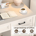 Vabches Farmhouse Executive Desk with Storage and Ample File Drawer, Rustic Large Home Writing Desk for Bedroom, Pure White