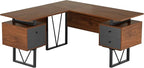 Techni Mobili Reversible L Shaped Desk with File Cabinet and Drawers 59” W – Modern Versatile L Shaped Office Desk with Drawers and File Cabinet - Brown