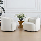 KINWELL 34" Wide Sherpa Swivel Barrel Chairs Set of 2, No Assembly Round Boucle Upholstered Accent Chairs Armchairs Single Sofa Chair with Toss Pillow for Living Room and Bedroom, Beige