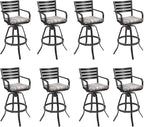 Pellebant 29.5" Outdoor Bar Stools Set of 8, Aluminum Swivel Patio Bar Height Stools with Footrest & Backrest,Rust-Proof Patio Stool Chairs for Deck Lawn Garden,GardenMilano Char