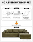 95 Inch Cloud Sectional Couch,Modular Sectional Sofa with Deep Seat,Modern Corduroy Boneless Couches with L-Shape Chaise for Living Room Bedroom,No Assembly Required (Green, Right Facing Chaise)