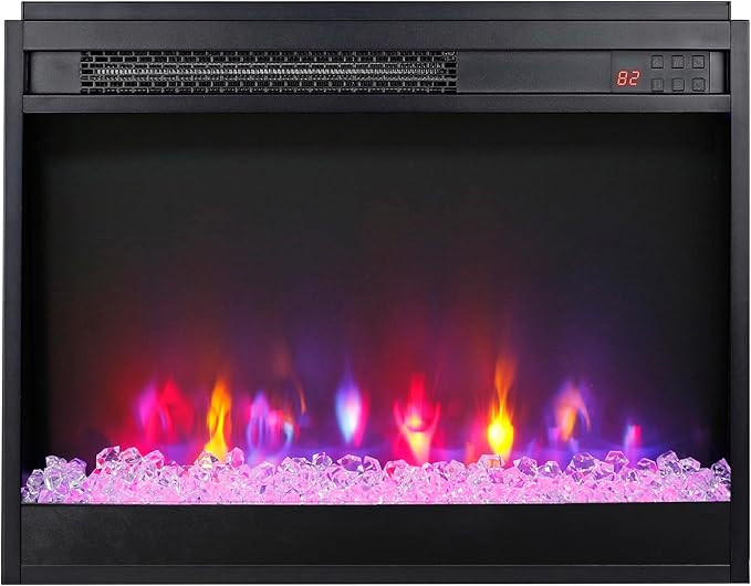 Henn&Hart Rectangular TV Stand with 26" Crystal Fireplace for TV's up to 78" in Black Grain, for Home, Living Room, Bedroom, Entertainment Room, Office