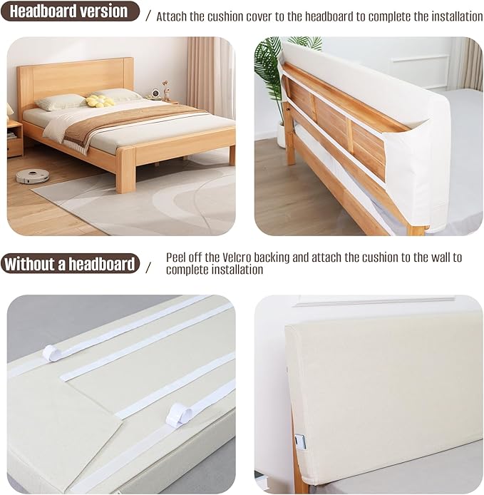 Upholstered Twin Headboard, No Tools Needed, Wall Mounted Headboard with Removeable Washable Linen, Multi-Functional Backrest (Beige)