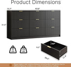 Black 9 Drawer Dresser for Bedroom, Modern Fluted Dresser with Gold Metal Handles, Wide Chest of Drawers for Bedroom, Living Room, Entryway, Hallway, 63" L x 15.7" D x 31.4" H