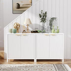 Sideboard Buffet Cabinet Set of 2, 31" Fluted Storage Cabinet with 2 Doors and Adjustable Shelves, Modern Sideboard Console Table for Living Room,Entryway,Dinning Room,Kitchen-White