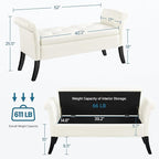 Yaheetech Ottoman with Storage, 52" Storage Ottoman Bench with Safety Hinge, Upholstered Bench with Seating for Bedroom, Living Room, Holds up to 661 lb, Fresh White
