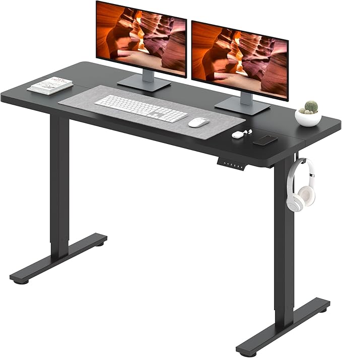 Adjustable Stand Up Desk with Memory Preset, 55 x 24 Inch Standing Desks Electric Desk for Home Office with Splice Board (Black)