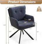 Fabric Dining Chair Modern Upholstered Swivel Dining Room Chairs Comfy Accent Armchair with Mid Back, Desk Arm Chair No Wheels for Kitchen/Living Room/Dining Room, Navy