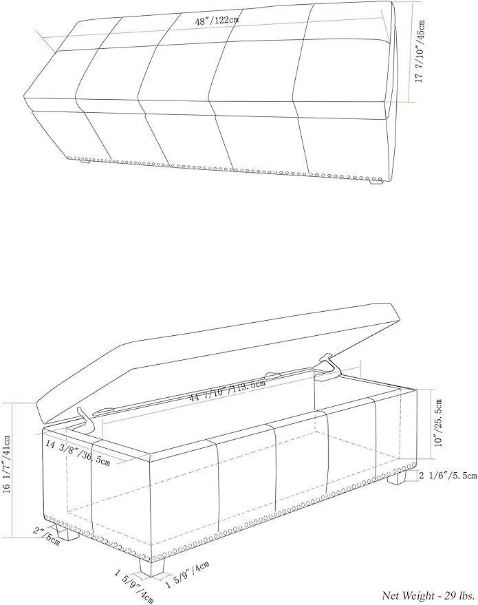 SIMPLIHOME Kingsley 48 inch Wide Transitional Rectangle Large Storage Ottoman in Natural Linen Look Fabric, Assembled, For the Living Room, Entryway and Family Room