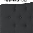 Naomi Home Cassandra Full Size Bed Headboard, Square Tufted, White Linen Fabric, Height Adjustable 42"-52", Metal Legs, Wall/Bed Mount