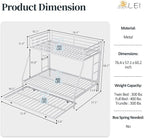 SUNLEI Metal Bunk Beds with Double Secured Ladders, Twin Over Full Bunk Bed with Surrounded Safety Guardrails, Space Saver Twin Beds, Noise Free for Small Bedroom, with Trundle, White