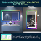 55x30 Inch RGB LED Bathroom Mirror Front Light and RGB Backlit Lighted Vanity Mirror for Bathroom Wall Mounted Dimmable Anti Fog Memory Shatter-Proof IP54 Waterproof Horizontal/Vertical