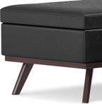 SIMPLIHOME Owen 42 inch Wide Mid Century Modern Rectangle Lift Top Large Coffee Table Storage Ottoman in Distressed Black Vegan Faux Leather, Assembled, for the Living Room, Entryway and Family Room