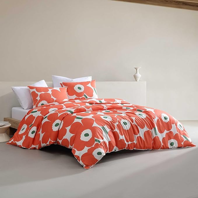 Marimekko - Duvet Cover Set, Super Soft Organic Bedding, Casual Home Decor (Unikko Orange, King)