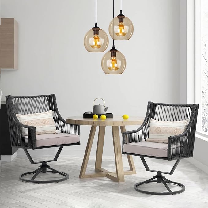 JOIVI Outdoor Swivel Patio Chair Set of 2, Rattan Dining Chairs with Armrest and Cushions, Outdoor Swivel Chair with Iron Frame for Garden, Lawn, Porch, Balcony