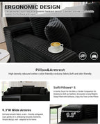 Cloud Sectional Couch, Corduroy Modular Sectional Sofa with L-Shape Chaise, Modern Boneless Couch Comfy Deep Seat for Living Room, Bedroom, Apartment, No Assembly (Black, Right Facing Chaise)