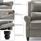 Faux Leather Recliner Chair, Modern Pushback Armchair with Adjustable Backrest & Footrest for Bedroom, Living Room-Grey, 1 SEAT