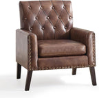 Mid Century Modern Accent Chair, Dark Brown Faux Leather Office Chair for Reception - Brown Leather Club Chair for Living Room, Bedroom, or Waiting Room