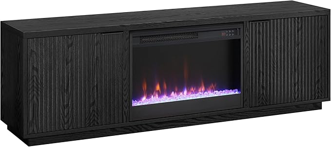 Henn&Hart Rectangular TV Stand with 26" Crystal Fireplace for TV's up to 78" in Black Grain, for Home, Living Room, Bedroom, Entertainment Room, Office