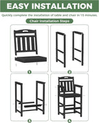 Outdoor Patio Bar Height Chair, All-Weather HDPE Tall Balcony Adirondack Stools for Bistro, Garden, Backyard, Deck | Matte Black