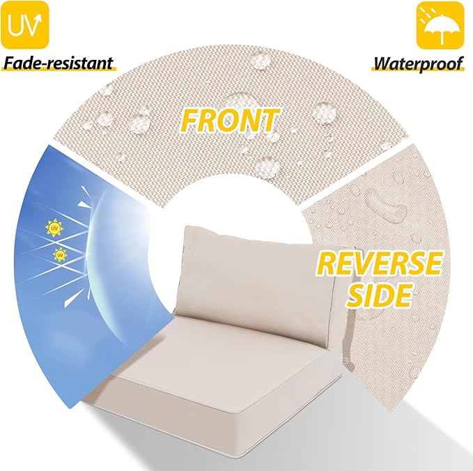 AAAAAcessories Outdoor Deep Seat Cushions, Waterproof, Fade-Resistant Patio Furniture Replacement Cushions, 24" x 24" x 5" + 24" x 13.5", Set of 4, Khaki Beige